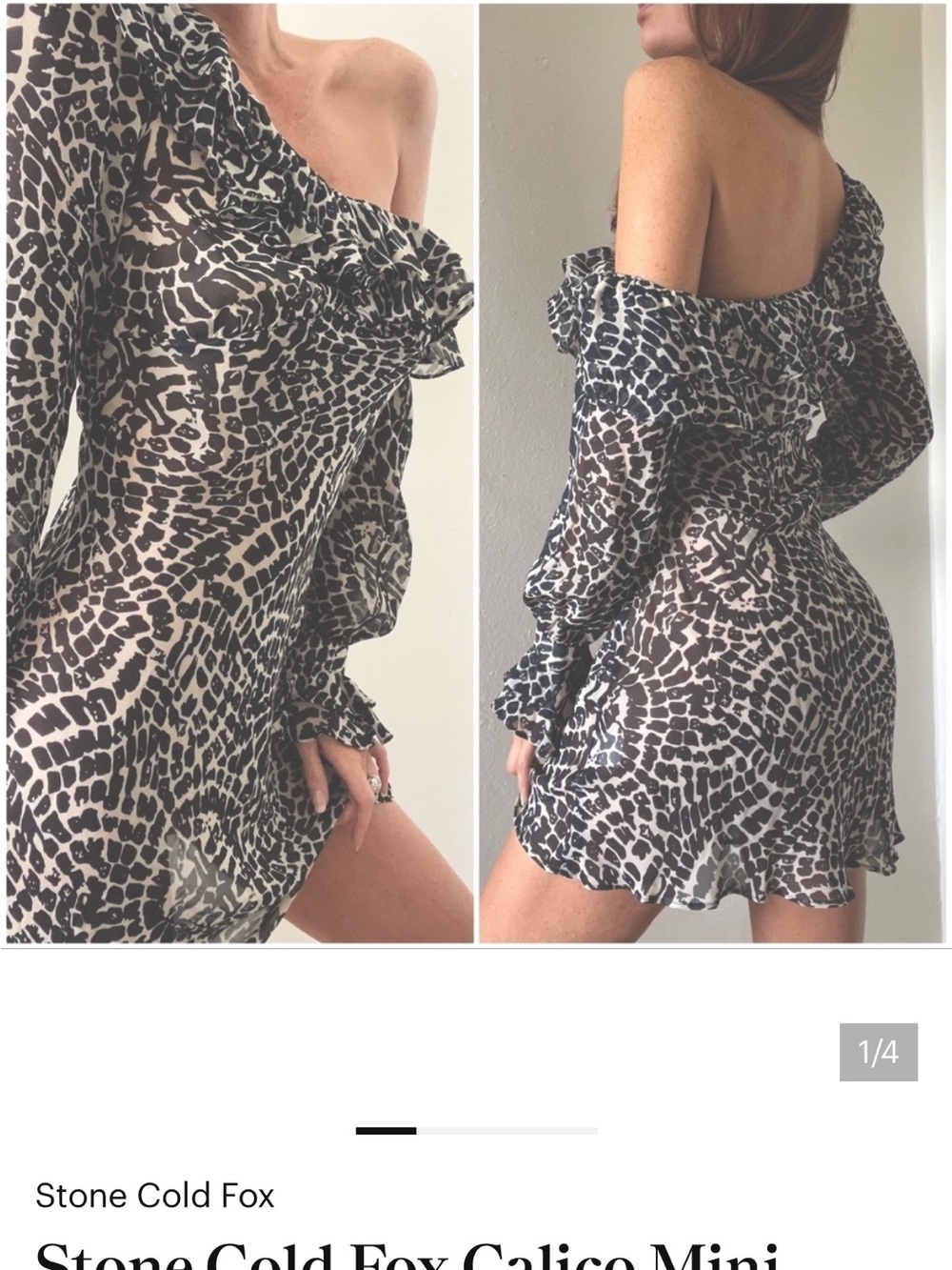 Stone Cold Fox Black & White One-Shoulder Calico Mini Dress size 0